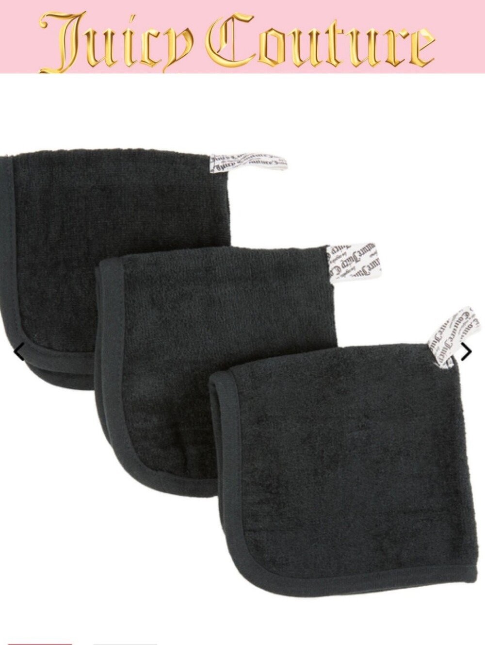 Juicy Couture Home 3-PK Mila Plush Wash Cloths- Black